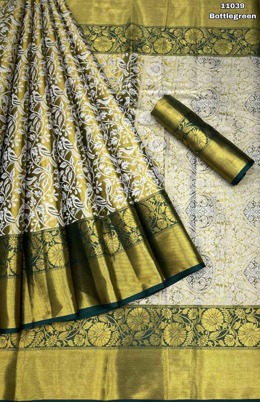 Pure Kanjivaram Silk Saree with Mina Weaving, Contrast Border, and Gold Zari Pallu view 2