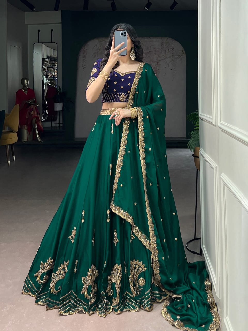 Rangoli Silk Lehenga with Sequins and Thread Embroidery Work