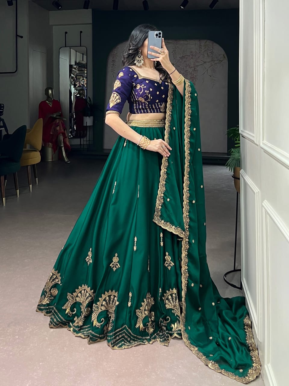 Rangoli Silk Lehenga with Sequins and Thread Embroidery Work