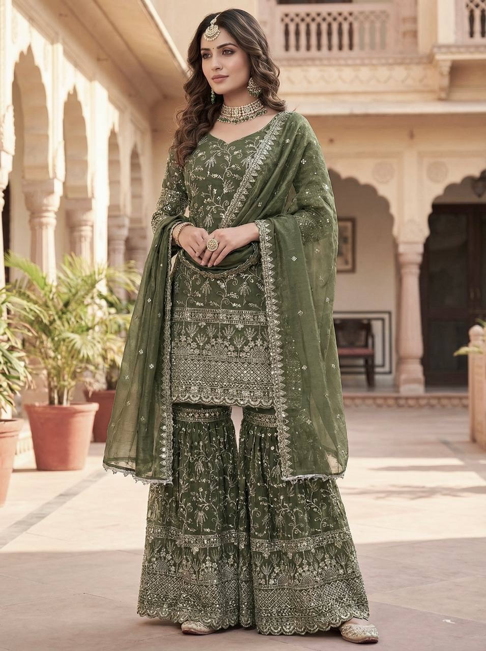 New Designer Party Wear Kurti Set with Sharara Palazzo and Dupatta view 5
