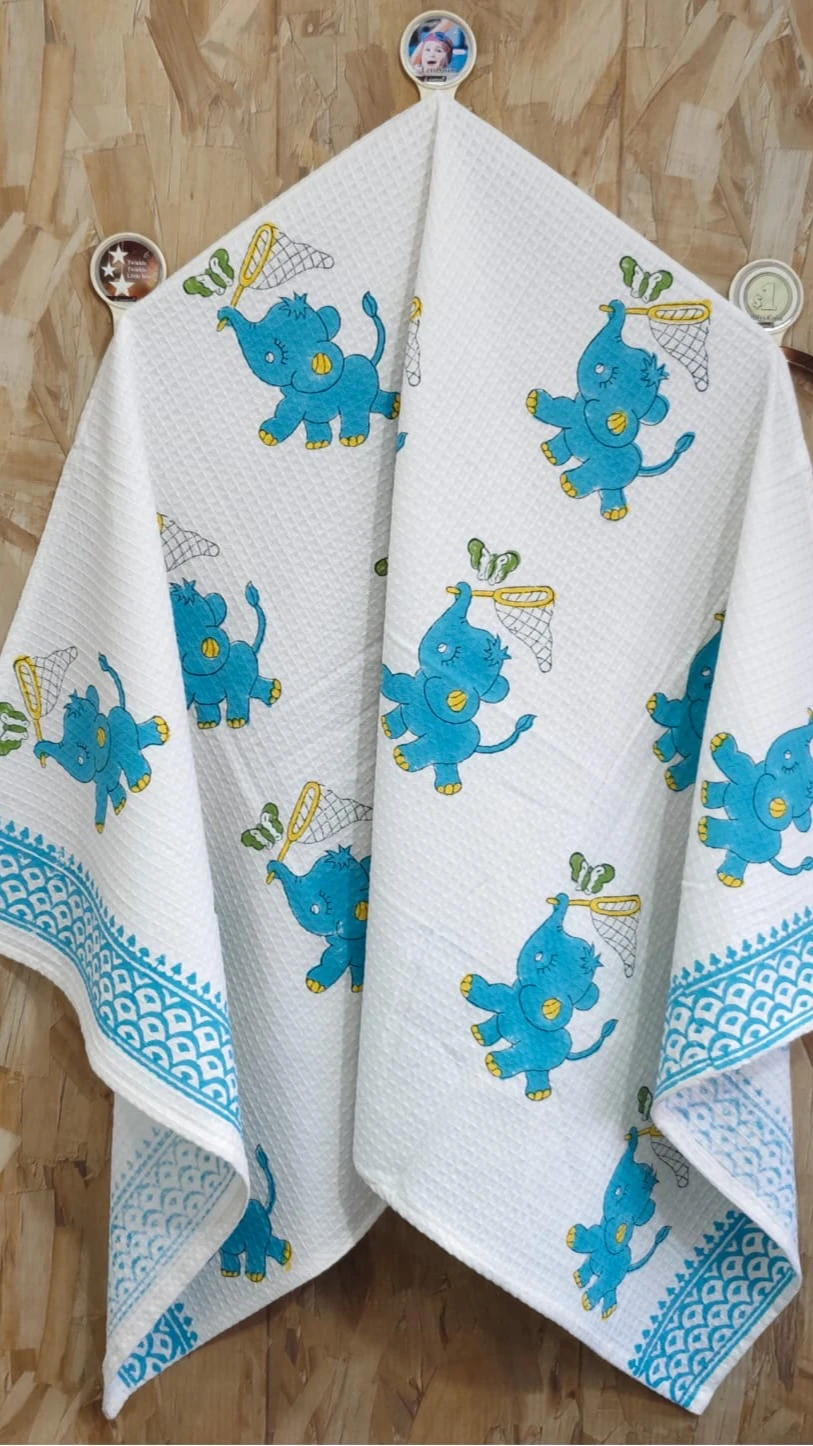 Ultra Premium Waffle Towels With Handblock Printed Bath Towel