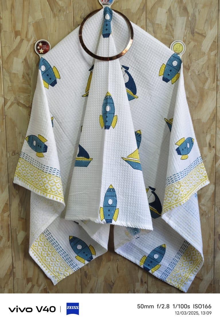 Ultra Premium Waffle Towels With Handblock Printed Bath Towel view 2